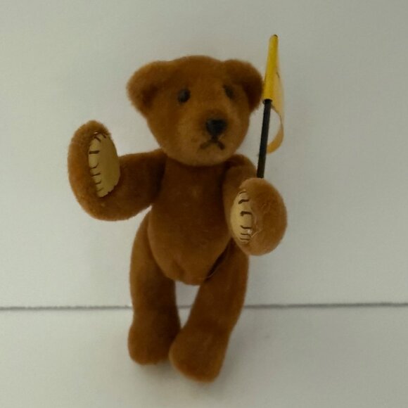 VTG Teddy Bear Pin Plush Jointed Holding Dept 56 Flag Movable arms legs 2.25" - Picture 2 of 10